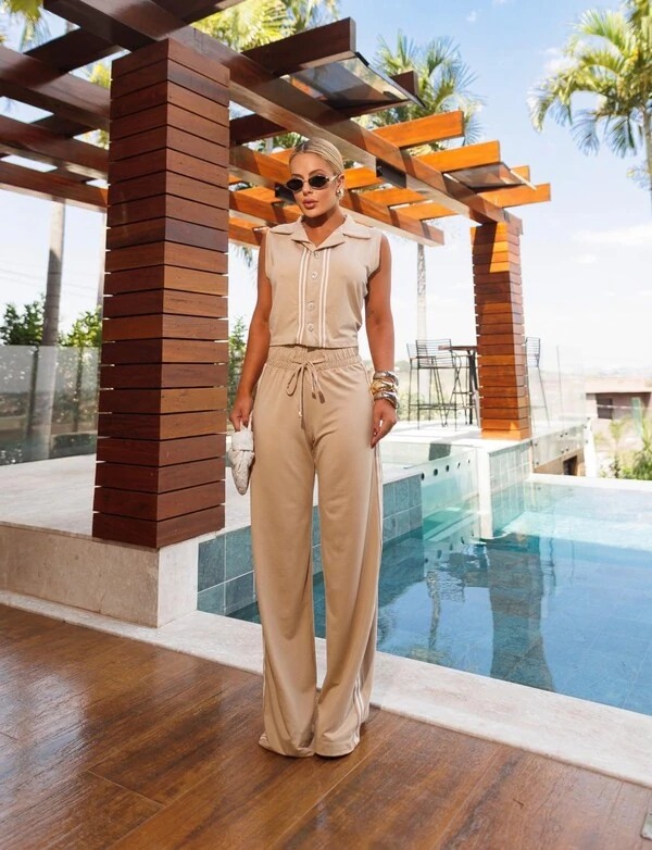 Conjunto Colete Feminino Moletinho Maria Dondoca Calça Pantalon