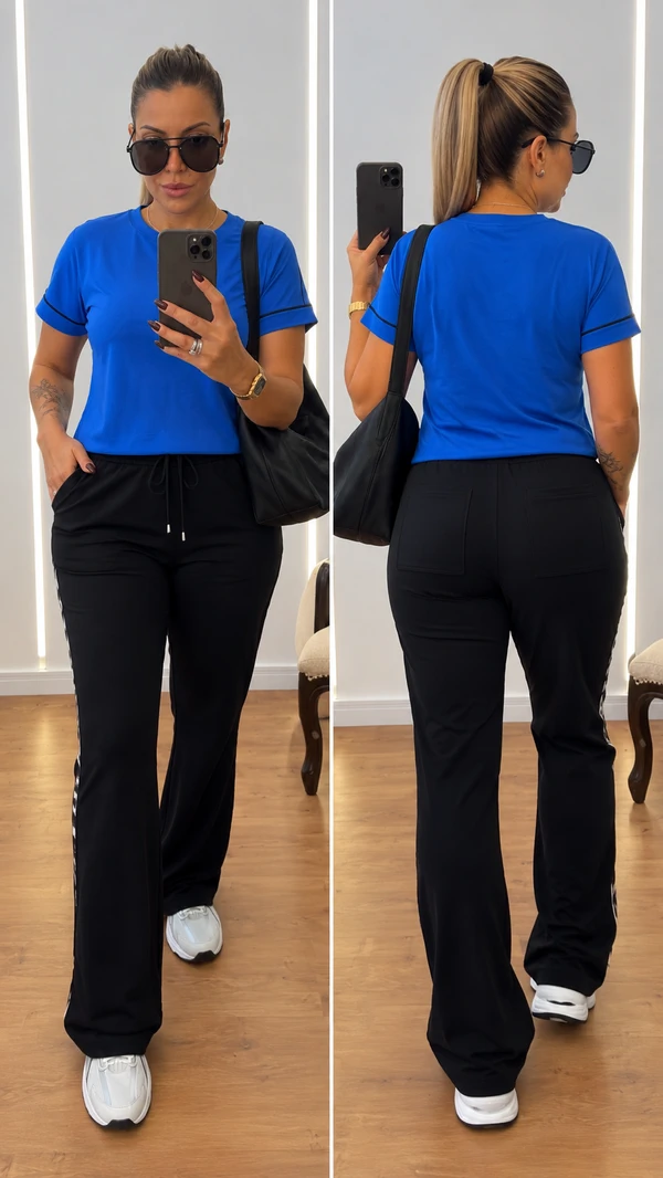 Conjunto Moletinho Mariza Feminino com Calça Pantalona e Faixa Sport | Conforto e Estilo