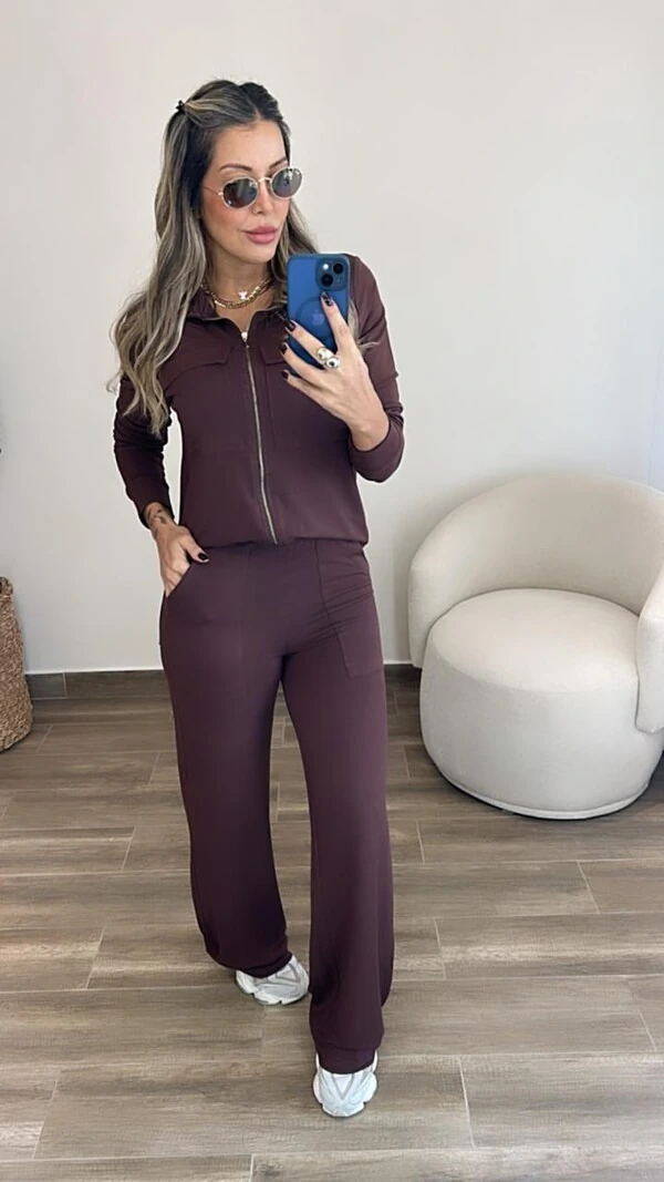 Conjunto Feminino Moletinho Nevasca com Bomber Alongada e Calça