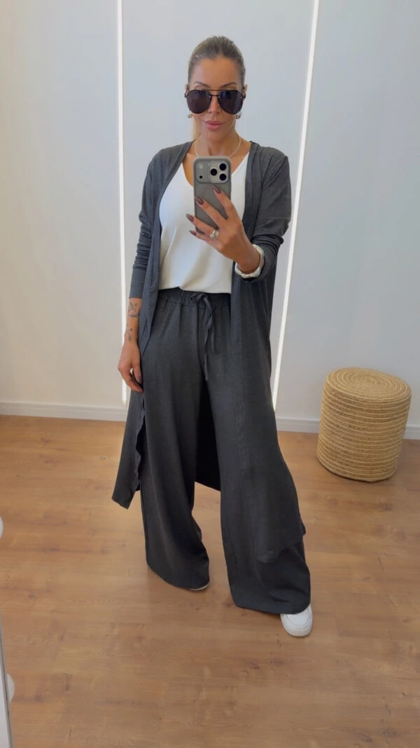 Conjunto Trijunto Grécia em Viscolycra Premium - Calça, Regata e Blusa Alongada