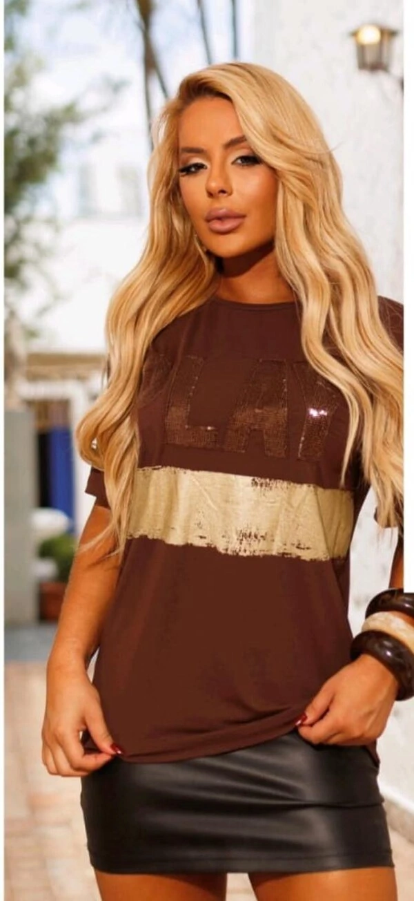 Tee Long Play Feminina em Viscolycra com Estampa Metalizada