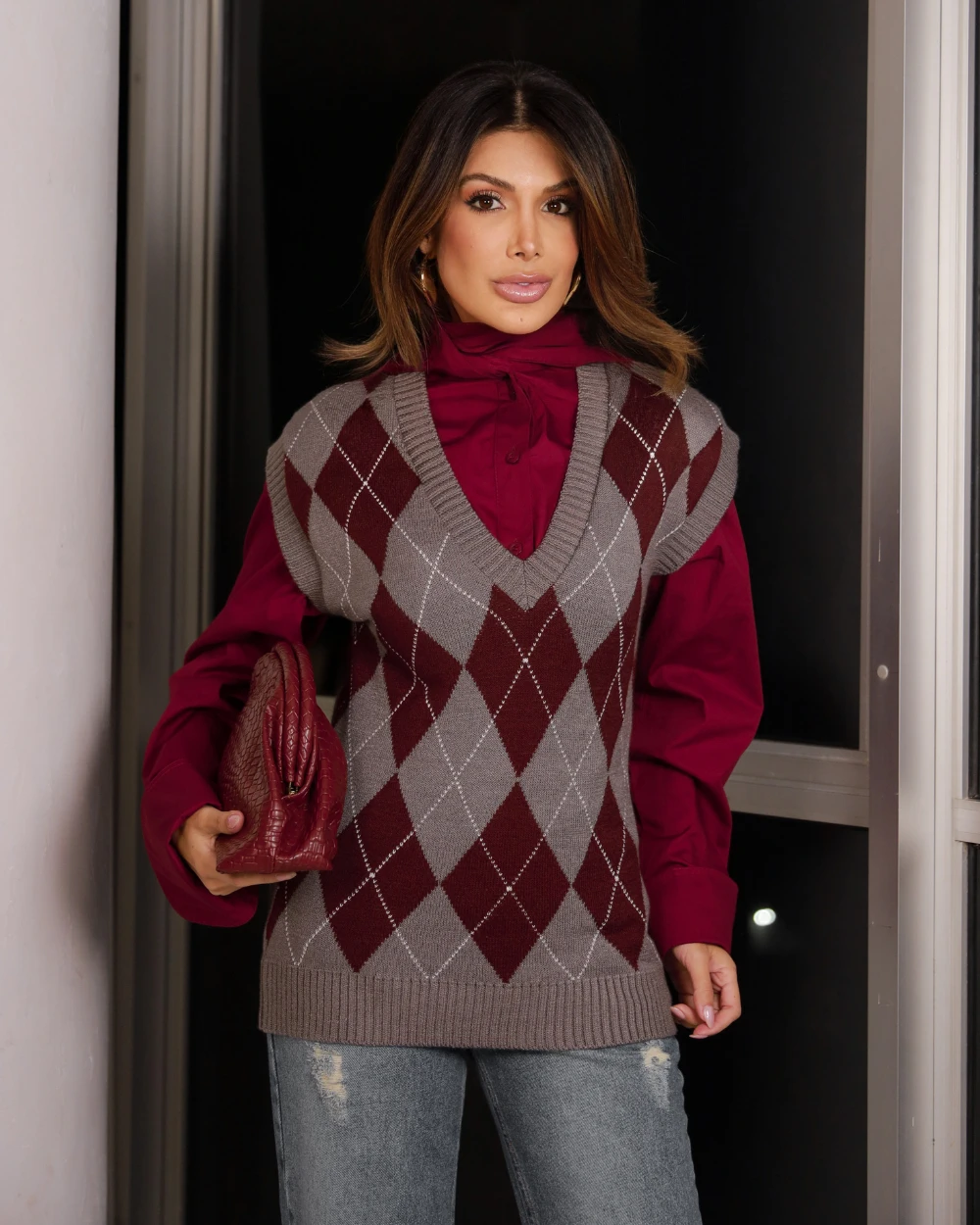 FotoCamisa Tricoline Laço Maitê Vinho