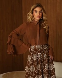 Camisa Babados Melissa Marrom