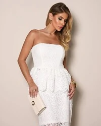 Blusa Peplum Renda Luisa Off White