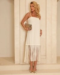 Vestido Franjas Cléo Off White