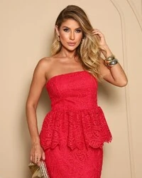 Blusa Peplum Renda Luisa Pink