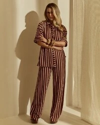 Calça Listrada Melina Marrom