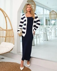 Vestido Canelado Maya Azul Marinho