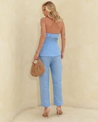 Calça Puro Linho Luiza Azul