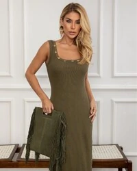 Vestido Canelado Eva Verde Militar