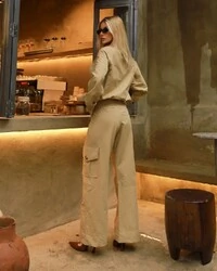 Calça Cargo Tecno Giovana Bege