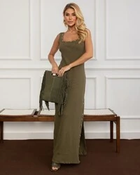 Vestido Canelado Eva Verde Militar