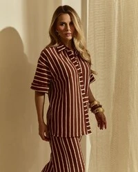 Camisa Listrada Melina Marrom