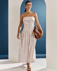 Vestido Listras Tomara Que Caia Maya Bege