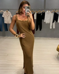 Vestido canelado Eleonor Bege