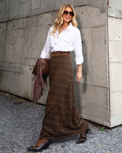 Foto Saia Tricot Helena Marrom
