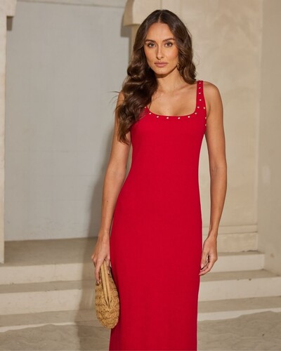 FotoVestido Canelado Luna Vermelho