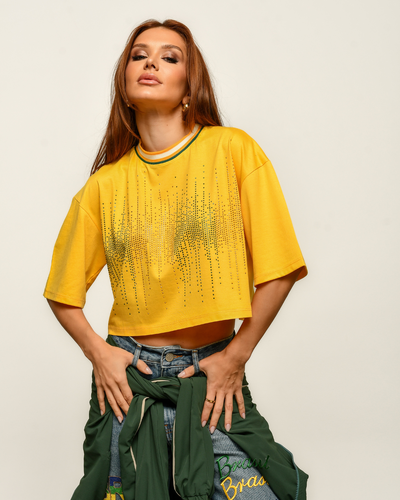 FotoBlusa Cropped Brasil Amarela