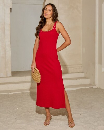 Foto Vestido Canelado Luna Vermelho