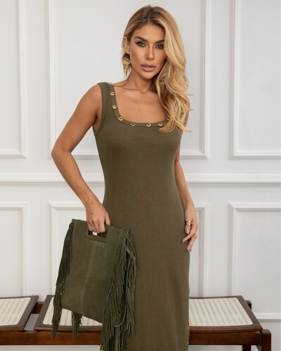 FotoVestido Canelado Eva Verde Militar