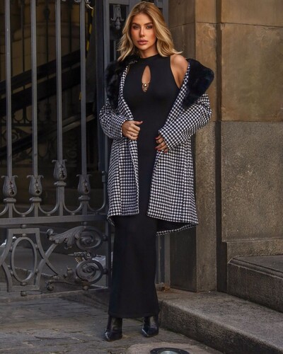 FotoCasaco Tweed Gola Pelo Silvia Preto
