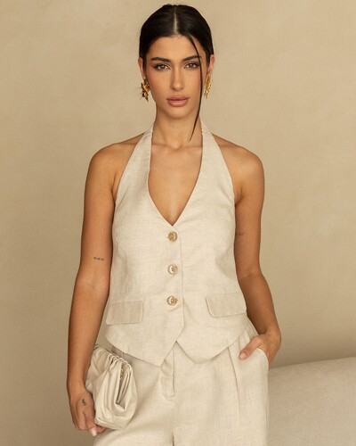 Foto Colete Puro Linho Jasmin Areia