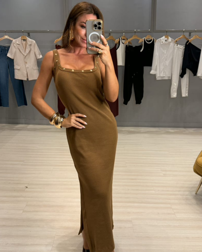 Foto Vestido canelado Eleonor Bege