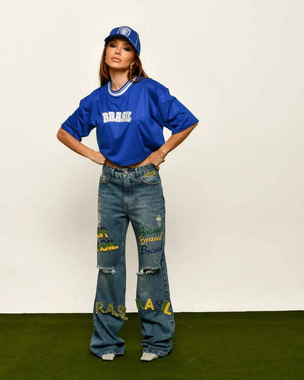 Blusa Cropped Brasil Azul