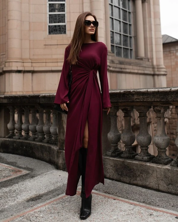 Vestido Amarração Isadora Vinho