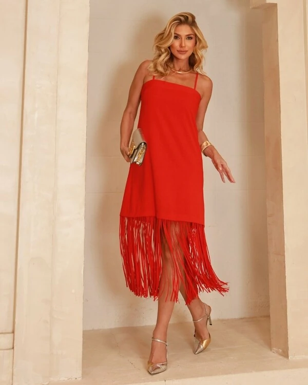 Vestido Franjas Cléo Vermelho
