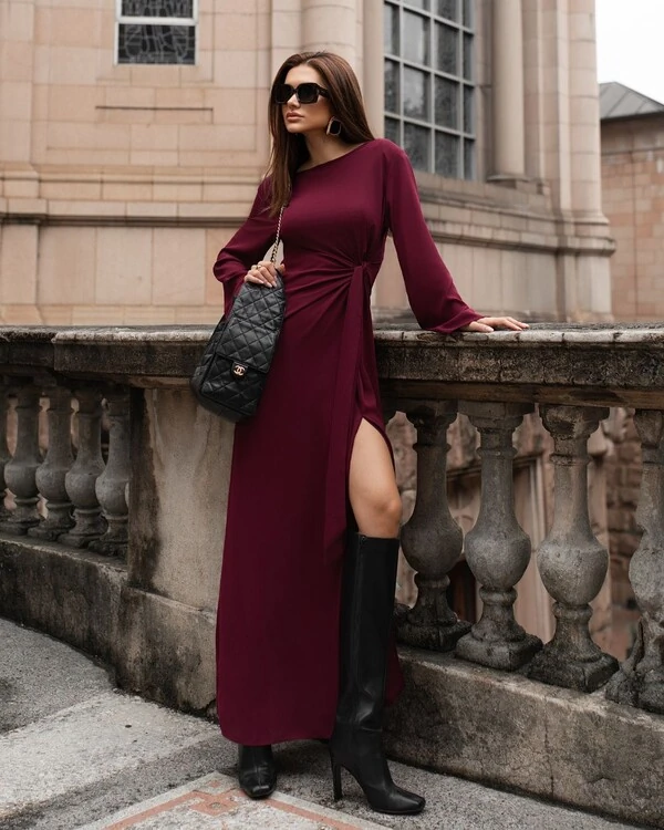 Vestido Amarração Isadora Vinho