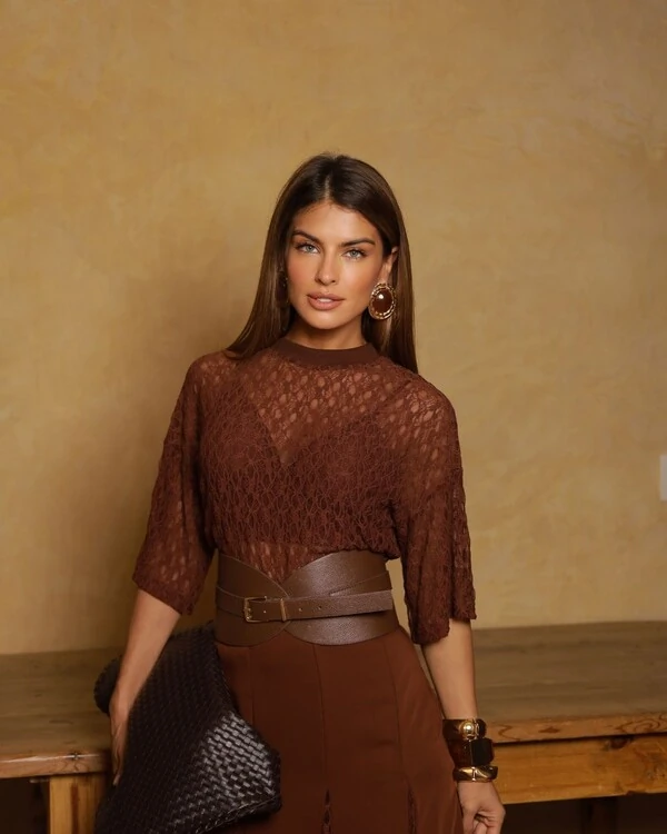 Camiseta Renda Naomi Marrom