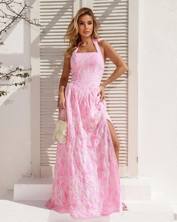 Vestido Bordado Camila Rosa