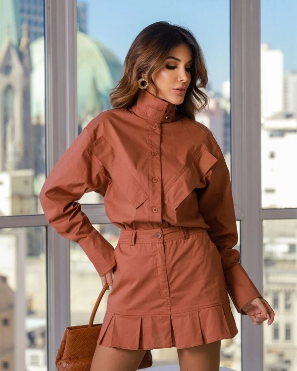 Camisa tricoline Jamille Camel