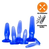 Kit de Plug Anal de Silicone Dilatadores com Vibrador Bullet - 6 Peças + Vibrador