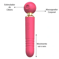 Vibrador Massageador 3 em 1 com Estimulador de Clitóris e Vai e Vem
