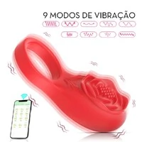 Vibrador Anel Peniano Masculino Formato Flor Com Aplicativo