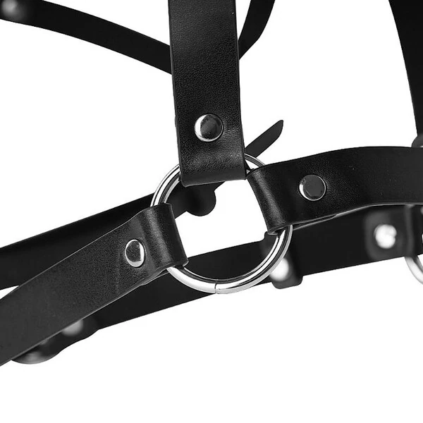 Algema de Pulso com Cinta Harness em Couro e Metal para Coxa e Arreio