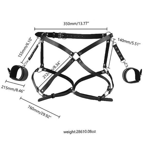 Algema de Pulso com Cinta Harness em Couro e Metal para Coxa e Arreio