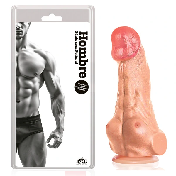 Pênis Hombre com Peitoral Abdômen e Ventosa 23 x 5 cm