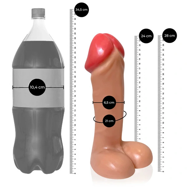 Pênis Thanos 28 cm x 8,2 cm com Ventosa Gigante Grosso Flexível e Escroto