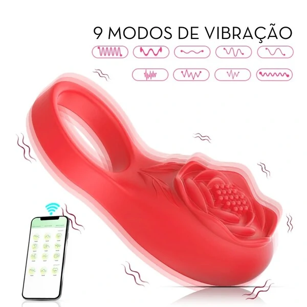 Vibrador Anel Peniano Masculino Formato Flor Com Aplicativo