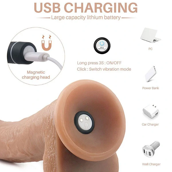 Prótese Realistica Vibrador Pênis Silicone com Ventosa Croods S-Hande