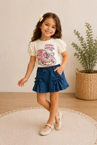 Short Saia Jeans com Laço