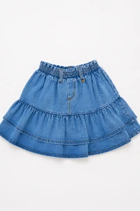 Saia jeans com babados