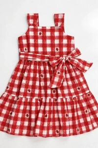 Vestido Tricoline - Xadrez Morango