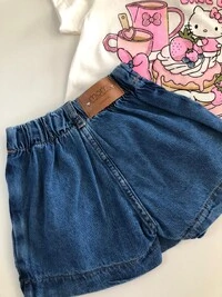 Short Saia Jeans com Laço