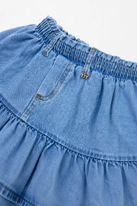 Saia jeans com babados