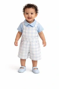 Conjunto Body camisa e Jardineira xadrez