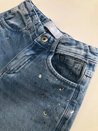 Calça Wide Leg Jeans Com Brilho